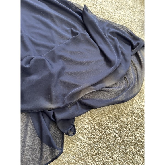 Women's Navy Blue Long Mermaid Cap Sleeve Chiffon Maxi Formal Wedding Dress 14 - Picture 8 of 12